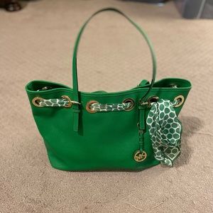 Large Michael Kors Green polka dot tote